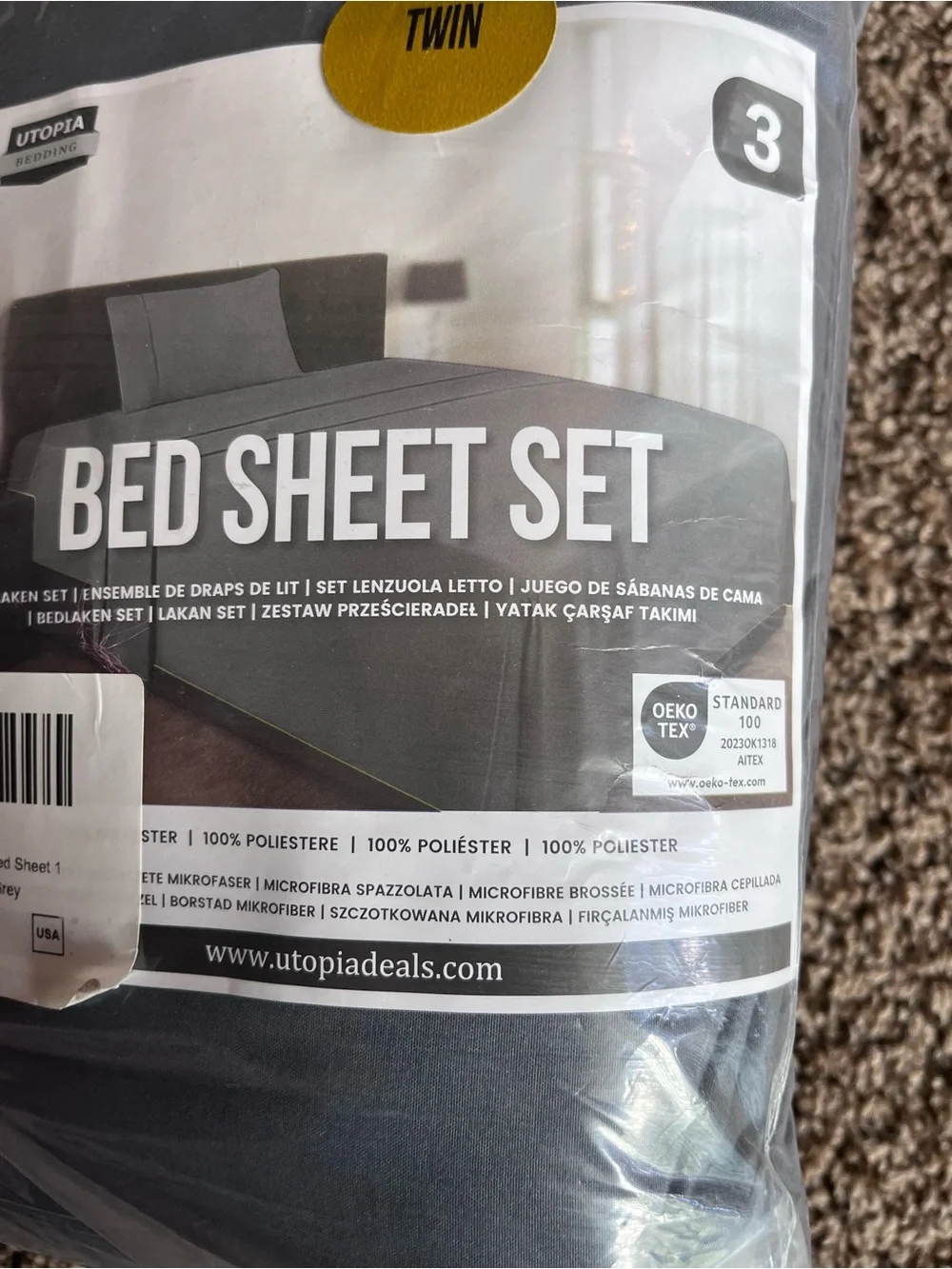 Twin Bed Sheet Set - Gray